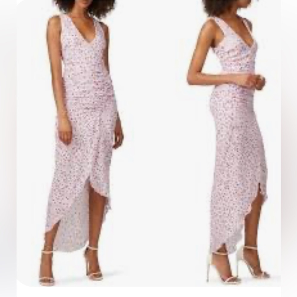 Nicholas Drape Front Asymmetrical Maxi Puff Multi Floral Elegant Sexy Dress L#29